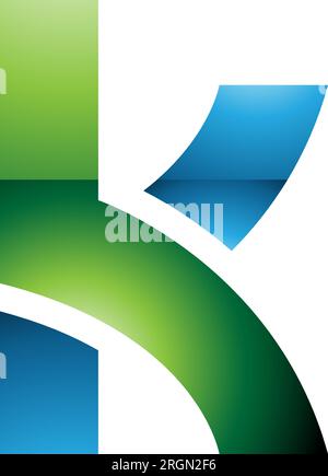Grünes und blaues glänzendes Kleinbuchstabensymbol K mit überlappenden Pfaden auf weißem Hintergrund Stock Vektor