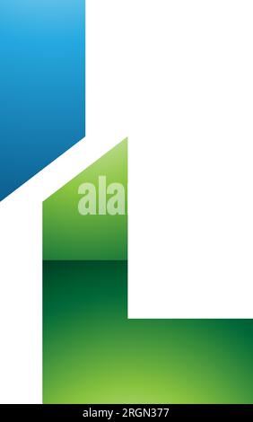 Grünes und blaues, glänzendes, geteiltes Buchstabe-L-Symbol auf weißem Hintergrund Stock Vektor