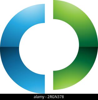 Grünes und blaues, glänzendes, geteiltes O-Symbol auf weißem Hintergrund Stock Vektor