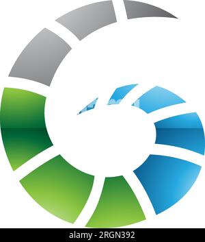 Grünes und blaues Symbol für den glänzenden Buchstaben G mit Streifen auf weißem Hintergrund Stock Vektor