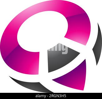 Magentafarbener und schwarzer glänzender Kompassbuchstabe Q auf weißem Hintergrund Stock Vektor