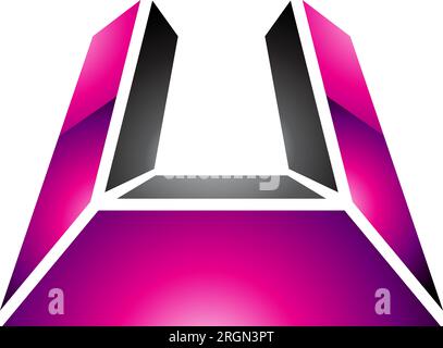 Magentafarbenes und schwarzes U-Symbol in Perspektive auf weißem Hintergrund Stock Vektor
