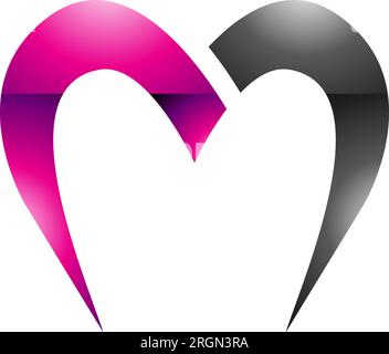 Magentafarbenes und schwarzes glänzendes, Fallschirm-förmiges M-Symbol auf weißem Hintergrund Stock Vektor
