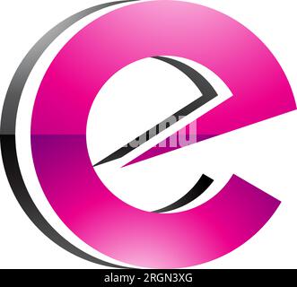 Magentafarbener und schwarzer glänzender runder Kleinbuchstabe E auf weißem Hintergrund Stock Vektor