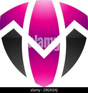 Magentafarbenes und schwarzes glänzendes T-Symbol auf weißem Hintergrund Stock Vektor