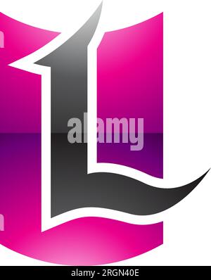 Magentafarbenes und schwarzes glänzendes L-Symbol auf weißem Hintergrund Stock Vektor