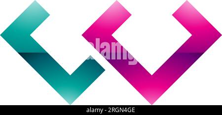 Magentafarbenes und grünes glänzendes rundenförmiges Symbol mit Buchstabe W auf weißem Hintergrund Stock Vektor
