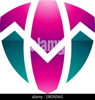 Magentafarbenes und grünes glänzendes T-Symbol auf weißem Hintergrund Stock Vektor