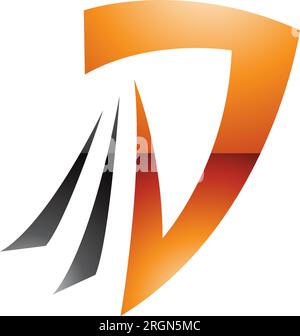Symbol für den orangefarbenen und schwarzen glänzenden Buchstaben D mit den Enden auf weißem Hintergrund Stock Vektor