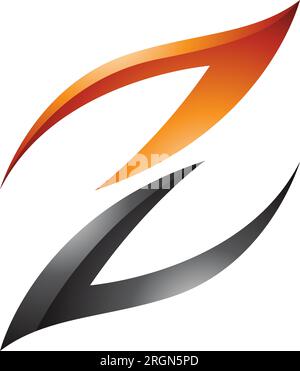Orangefarbenes und schwarzes, feuerförmiges, glänzendes Z-Symbol auf weißem Hintergrund Stock Vektor