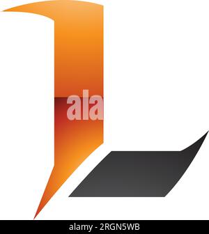 Symbol für den orangefarbenen und schwarzen glänzenden Buchstaben L mit scharfen Spitzen auf weißem Hintergrund Stock Vektor
