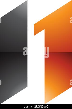 Symbol für den orangefarbenen und schwarzen glänzenden Buchstaben N mit Parallelogrammen auf weißem Hintergrund Stock Vektor