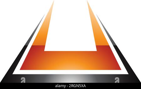 Orangefarbenes und schwarzes, glänzendes, fettes, spikyförmiges U-Symbol auf weißem Hintergrund Stock Vektor