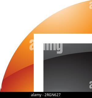 Orangefarbenes und schwarzes glänzendes geometrisches R-Symbol auf weißem Hintergrund Stock Vektor