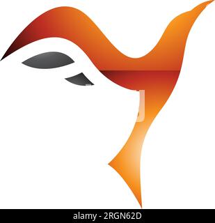 Orangefarbenes und schwarzes, glänzendes, Vogelförmiges Y-Symbol auf weißem Hintergrund Stock Vektor