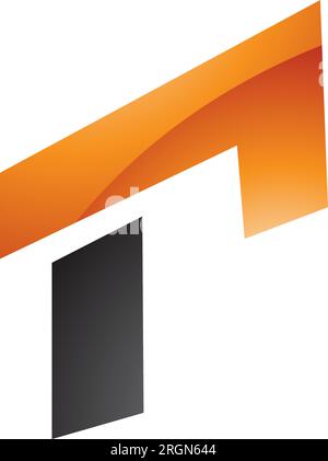 Orangefarbenes und schwarzes glänzendes rechteckiges R-Symbol auf weißem Hintergrund Stock Vektor