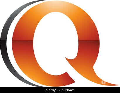 Orangefarbenes und schwarzes, glänzendes, spiky, rundes Q-Symbol auf weißem Hintergrund Stock Vektor