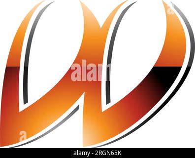 Orangefarbenes und schwarzes, glänzendes, spiktisches, kursiv geformtes W-Symbol auf weißem Hintergrund Stock Vektor