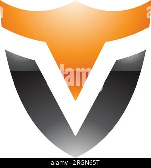 Orangefarbenes und schwarzes glänzendes V-Symbol auf weißem Hintergrund Stock Vektor