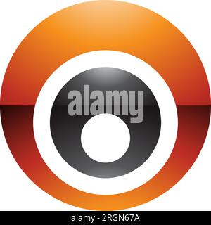 Symbol für den orangefarbenen und schwarzen glänzenden Buchstaben O mit verschachtelten Kreisen auf weißem Hintergrund Stock Vektor
