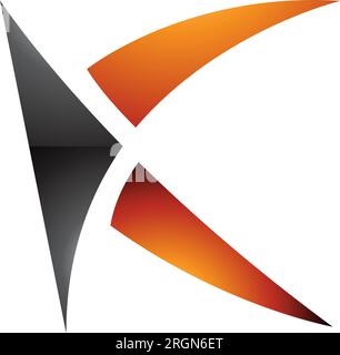 Orangefarbenes und schwarzes, glänzendes, spiky Buchstabensymbol K auf weißem Hintergrund Stock Vektor
