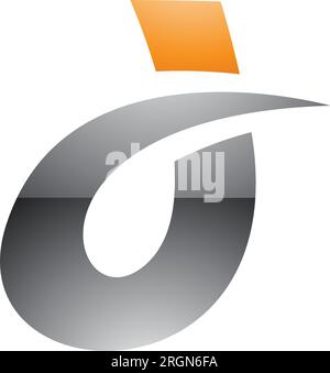 Orangefarbenes und graues geschwungenes, glänzendes, spikes D-Symbol auf weißem Hintergrund Stock Vektor