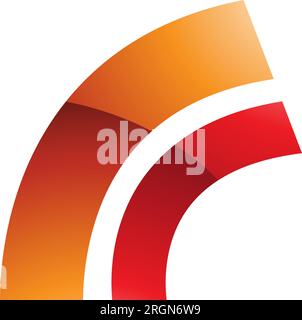 Orangefarbenes und rotes bogenförmiges Symbol mit dem Buchstaben R auf weißem Hintergrund Stock Vektor