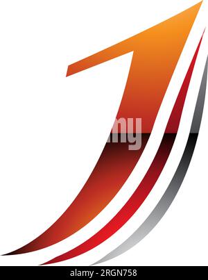 Orangefarbenes und rotes, glänzendes, geschichtetes J-Symbol auf weißem Hintergrund Stock Vektor