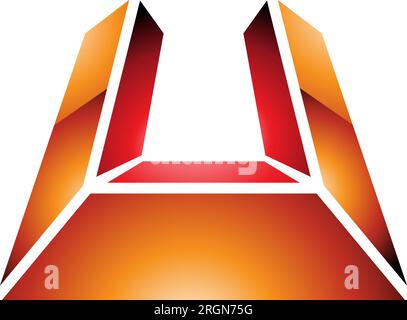 Orangefarbenes und rotes U-Symbol, glänzend, perspektivisch auf weißem Hintergrund Stock Vektor