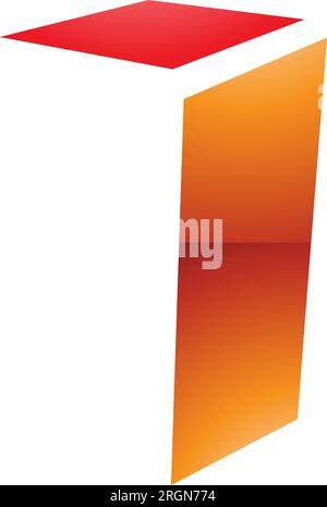Orangefarbenes und rotes Glanzsymbol für gefaltetes Letter I auf weißem Hintergrund Stock Vektor
