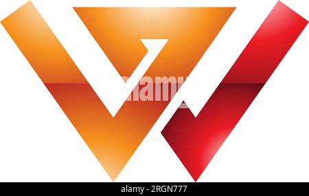Symbol für den orangefarbenen und roten glänzenden Buchstaben W mit sich schneidenden Linien auf weißem Hintergrund Stock Vektor