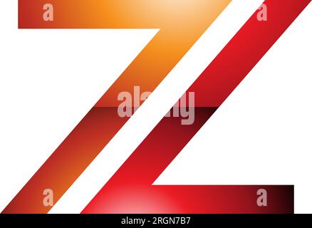 Orangefarbenes und rotes glänzendes Symbol mit dem Buchstaben Z in Form eines 7-Buchstabens auf weißem Hintergrund Stock Vektor