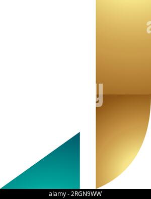 Symbol für den persischen Grün- und goldenen glänzenden Buchstaben J mit einer dreieckigen Spitze auf weißem Hintergrund Stock Vektor