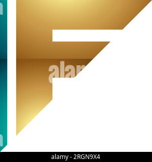 Persisches grünes und goldenes, glänzendes dreieckiges F-Symbol auf weißem Hintergrund Stock Vektor