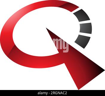 Rotes und schwarzes, glänzendes, uhrförmiges Q-Symbol auf weißem Hintergrund Stock Vektor