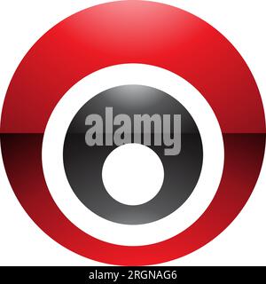 Roter und schwarzer glänzender Buchstabe O mit verschachtelten Kreisen auf weißem Hintergrund Stock Vektor