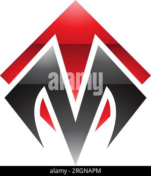 Rotes und schwarzes glänzendes quadratisches, rautenförmiges M-Symbol auf weißem Hintergrund Stock Vektor