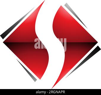 Rotes und schwarzes glänzendes quadratisches, rautenförmiges S-Symbol auf weißem Hintergrund Stock Vektor