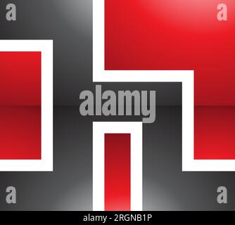 Rotes und schwarzes quadratisches Symbol mit glänzendem H-Buchstaben auf weißem Hintergrund Stock Vektor