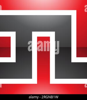 Rotes und schwarzes glänzendes quadratisches N-Symbol auf weißem Hintergrund Stock Vektor