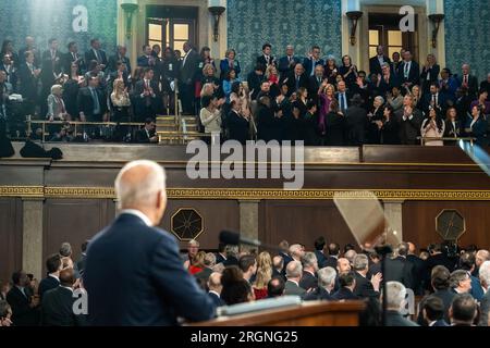 Reportage: Präsident Bidens Rede zur Lage der Union 2023 - Präsident Joe Biden hält seine Rede zur Lage der Union am Dienstag, den 7. Februar 2023, auf der Etage des US-Kapitols Stockfoto