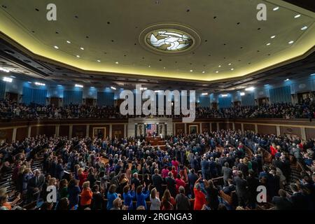 Reportage: The State of the Union Address 2023 - President Joe Biden übergibt seine Rede zur Lage der Union am Dienstag, den 7. Februar 2023, auf der Etage des US-Kapitols Stockfoto