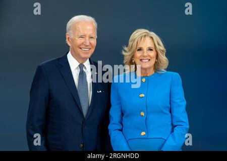 Bericht: Präsident Joe Biden und First Lady Jill Biden, Mittwoch, 8. März 2023, im Südgerichtshof Auditorium im Eisenhower Executive Office Building im Weißen Haus. Stockfoto