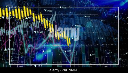Bild der Datenverarbeitung auf Weltkarte Stockfoto