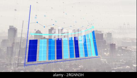 Bild der statistischen Datenverarbeitung im Vergleich zur Luftaufnahme des Stadtbildes Stockfoto