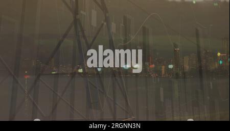 Bild der Verarbeitung finanzieller Daten über dem Stadtbild Stockfoto