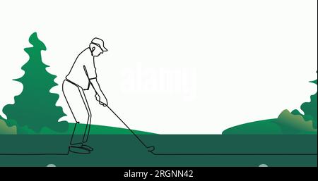 Bild einer Zeichnung eines männlichen Golfspielers über Bäumen Stockfoto