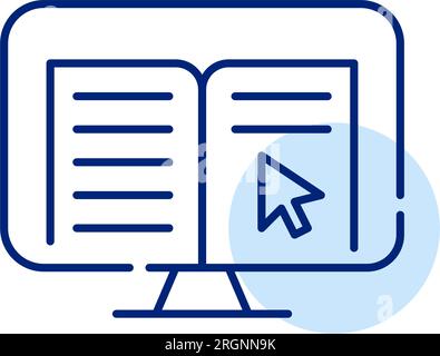 Elektronisches Buch auf Desktop-Computer lesen. Pixelgenaue, bearbeitbare Kontur Stock Vektor