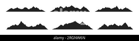 Mountain Ridges Peak Silhouetten flaches Design Vektorbild auf weißem Hintergrund isoliert. Felsengipfel mit verschiedenen Gebirgszügen Stock Vektor