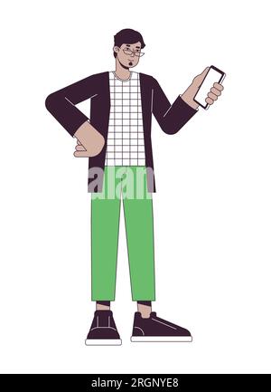 Ein muslimischer Mann kauft ein Ticket mit einem flachen Vektorzeichen auf dem Smartphone Stock Vektor